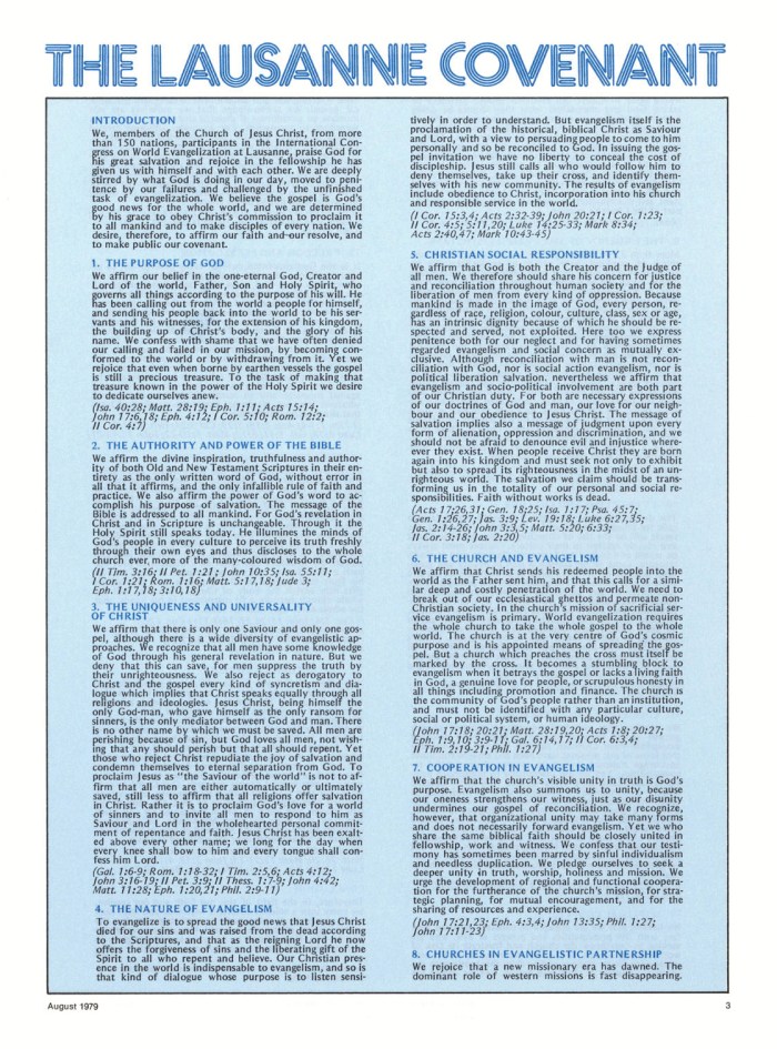 La déclaration telle qu’elle a été diffusée par le Comité de Lausanne pour l’évangélisation du monde dans les années 1970.