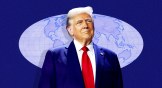 Donald Trump in front of a world map