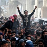 Palestinians take part in an anti-Hamas protest, calling for an end to the war with Israel, in the northern Gaza Strip.