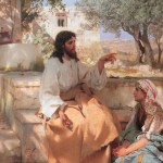 Mary sitting at Jesus' feet at her house