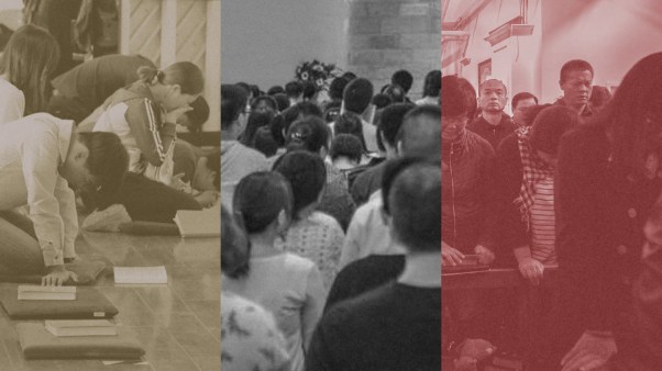 People praying at Early Rain Covenant Church in 2018.