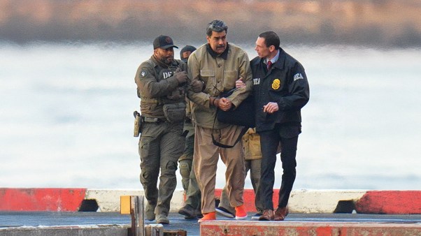 Nicolas Maduro in handcuffs as he is escorted to a federal courthouse in Manhattan on January 5, 2026.
