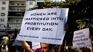 A street performance by Abolishion to raise awareness of human trafficking and sexual slavery in Athens, Greece.